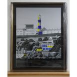 British Acrylic on print by Henry Sells depicting Smeaton's Tower, Plymouth. Henry is a bold and