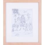 Fred Yates (1922-2008) black pen sketch 'Family', 20cm x 15cm, signed to reverse, framed and