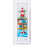 Lou from Lou C fused glass, 'View of Smeaton' signed, 45cm x 13cm, framed. Louise is a Plymouth