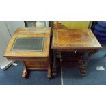 A Victorian walnut davenport together with a Victorian walnut and inlaid sewing table (2).