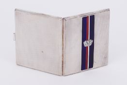 A Goldsmiths & Silversmiths cigarette case of Art Deco style with an enamel & crest decoration, in