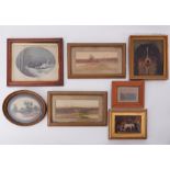 A collection of Victorian and later decorative pictures including 'Farm Yard' scene and a study of a