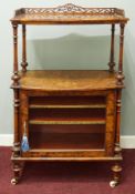 A Victorian burr walnut music cabinet whatnot.