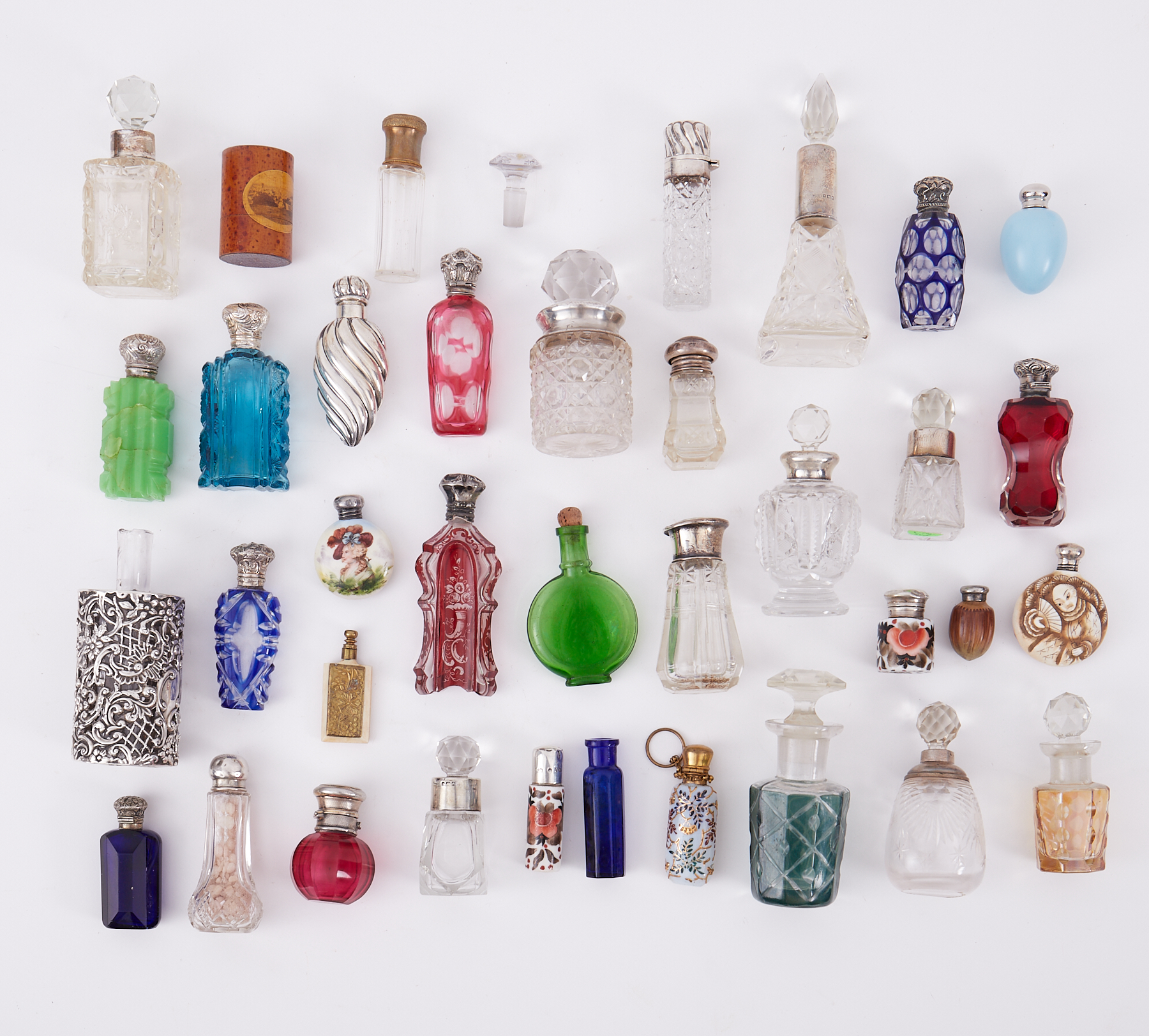 A collection of Victorian and later assorted scent bottles including silver, coloured glass, - Image 2 of 11