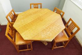 Horace Knight 'Knightman' Oak Dining Table & Chairs, the table with adzed top, and a group of five