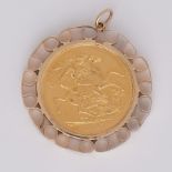 An 1887 two pound gold Victoria Jubilee, mounted as a pendant, approx 20.90g.