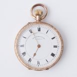 A 14k yellow gold ornate pocket watch Thos Russell & Son, Liverpool, stamped inside backplate