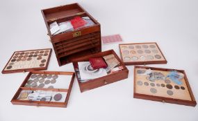 A collection of various coins including English copper, various 20th century crowns including Edward