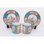 Sevres porcelain, a pair of coffee cans and saucers.