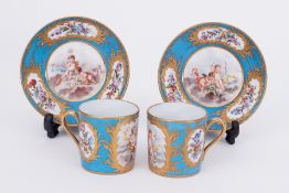 Sevres porcelain, a pair of coffee cans and saucers.