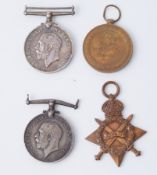 Three Great War medals awarded to PLY.16026 PTE.C.Jeffery. R.M.L.I, another awarded to PLY.15127 PTE