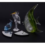 Swarovski Crystal Glass, Lovlots Sealife 'Danny the Whale' and 'Silver Heron', also with a glass