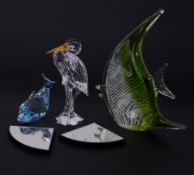 Swarovski Crystal Glass, Lovlots Sealife 'Danny the Whale' and 'Silver Heron', also with a glass