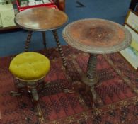 Victorian walnut cricket table with bobbin turned legs, Victorian barley twist tripod table and