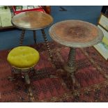 Victorian walnut cricket table with bobbin turned legs, Victorian barley twist tripod table and