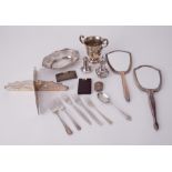 A collection of silver wares including a silver and pierced dish, Chester, dated 1913-14, maker