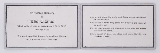 Titanic. An original memorial card "In Sacred Memory of the Titanic which Collided with an Iceberg