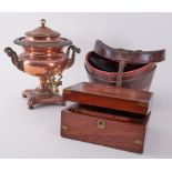 A top hat by Cooper Box & Co in leather case together with copper Samovar and Victorian writing