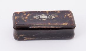 A 19th century inlaid and tortoise shell snuff box, width 75mm.