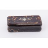 A 19th century inlaid and tortoise shell snuff box, width 75mm.