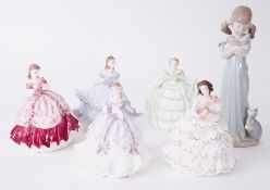A small collection of chinaware's including five Royal Worcester lady figurines including Lady