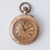 An ornate 14k gold cased small pocket watch, stamped inside 14k, 69832, 21.07gm.