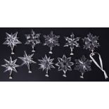 Swarovski Crystal Glass, ten boxed Christmas hanging ornaments including 2013, 2014, 2015, 2018