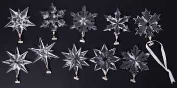 Swarovski Crystal Glass, ten boxed Christmas hanging ornaments including 2013, 2014, 2015, 2018