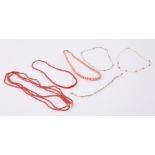 A mixed lot to include three coral necklaces, a 9ct yellow gold & coral necklace, 2.00gm, a 9ct