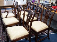 A set of six reproduction dining chairs of Georgian design (four plus two). All proceeds for this