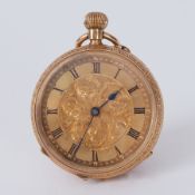 An 18ct yellow gold ornately engraved pocket watch, stamped on inner backplate 18k, 86958 &