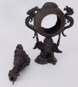 A heavy bronze sculpture of a lady (no makers marks) together with a heavy oriental vase/