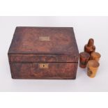 A Victorian walnut and brass strung sewing box fitted with interior containing various woodware,