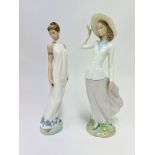 One Lladro lady figurine and a Nao lady figurine (damaged).