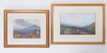 Three watercolours including T Holmes, largest 27cm x 45cm, all framed and glazed.