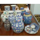 A collection of oriental wares including ginger jars, vases, tea bowl etc.