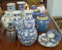 A collection of oriental wares including ginger jars, vases, tea bowl etc.