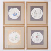 A set of four Chinese watercolours together with two Chinese silk pictures (6).