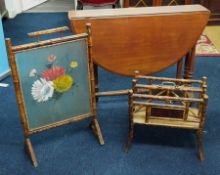 Victorian mahogany Sutherland tea table, bamboo magazine tidy and fire screen (3).