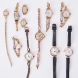 A mixed lot of eleven vintage watches to include 9ct gold and makes including Roidor, Reid, Rolco,
