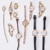 A mixed lot of eleven vintage watches to include 9ct gold and makes including Roidor, Reid, Rolco,