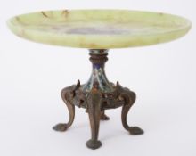 A 19th century French cloisonné enamelled and green marble (onyx) comport / tazza on pedestal