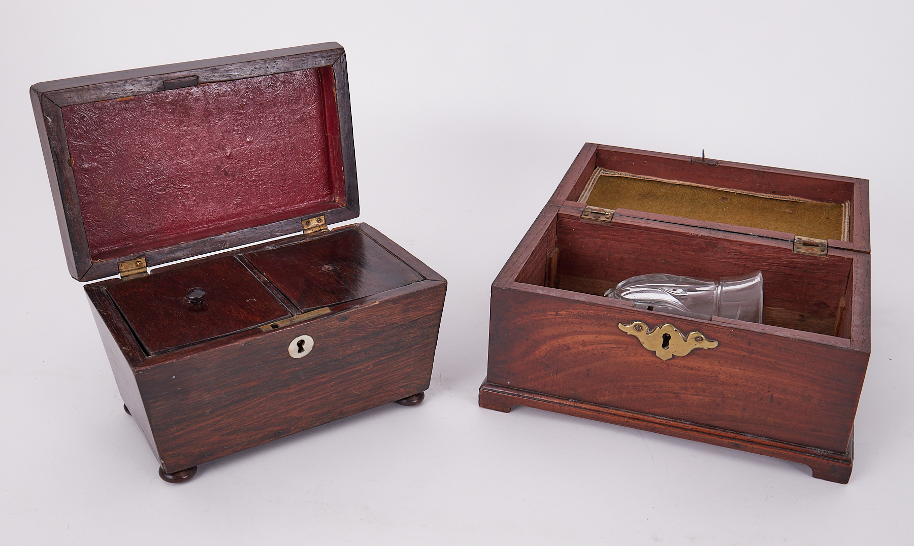 A Victorian rosewood tea caddy together with a Georgian mahogany tea caddy of rectangular form - Image 2 of 2