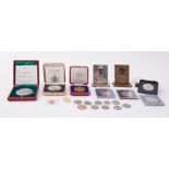 A collection of various coins including commemorative medallions, 1951crown, Prince of Wales