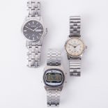 Three wristwatches to include an Accurist, Beta digital watch and a vintage Roamer, (3).