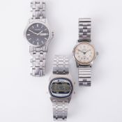 Three wristwatches to include an Accurist, Beta digital watch and a vintage Roamer, (3).