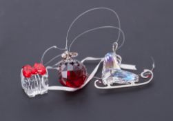 Swarovski Crystal Glass, Christmas gift ornament, Winter Skate and Ball Light Siam Satin, all