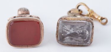 Two seals including one set carnelian, (no hallmarks & not tested), total weight 13.60gm.