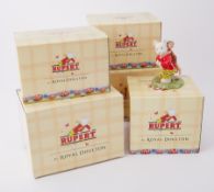 Five boxed Royal Doulton Rupert Figurines including Rupert Rides Home, Bingos Huge Firework, Ping