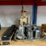 Mixed lot including metal wares and train lamp etc.